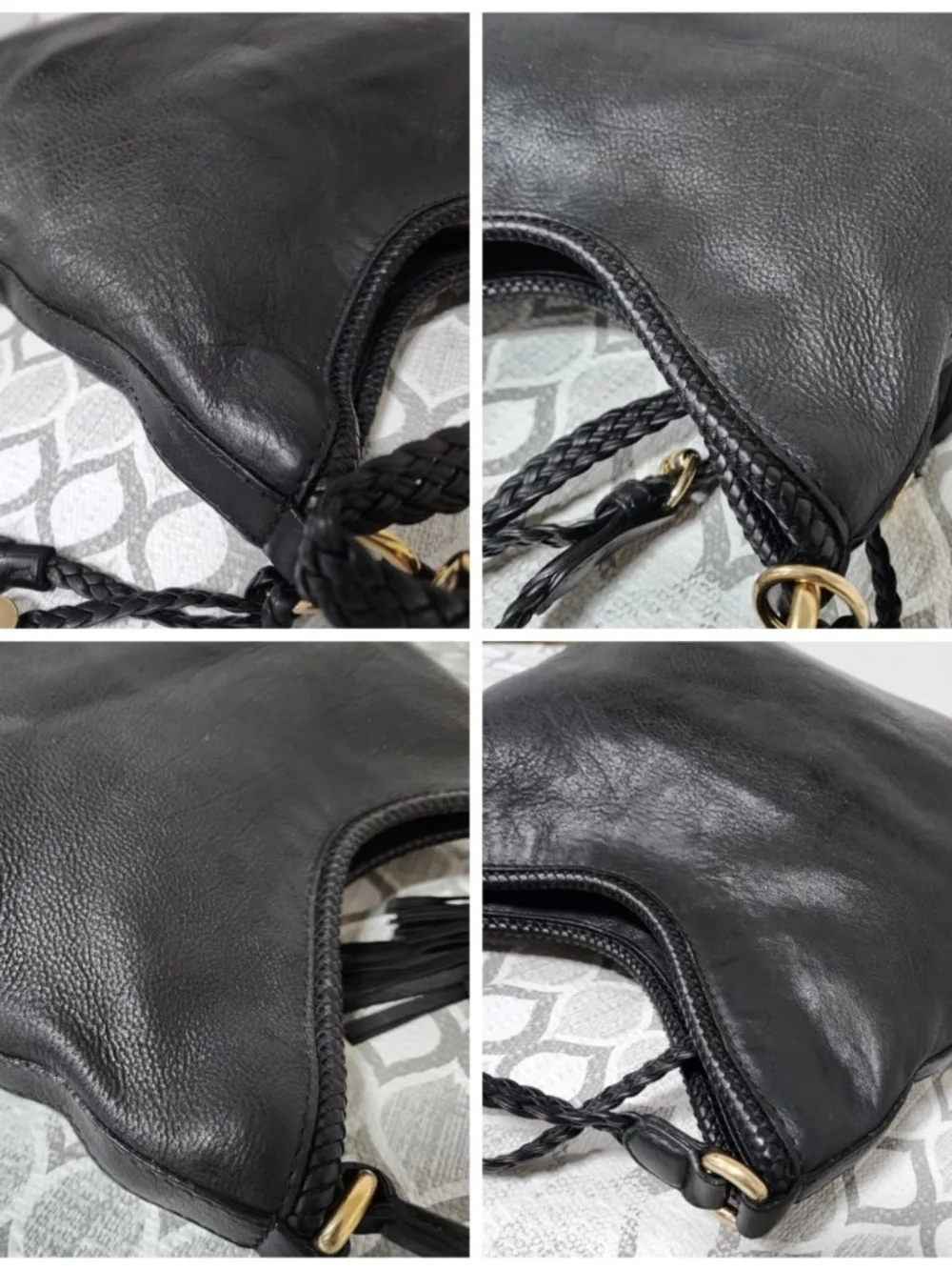 Authentic GUCCI Pebbled Calfskin Medium Marrakech Hobo Bag Black